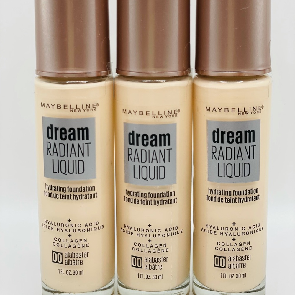Lot of 3 Maybelline Dream Radiant Liquid Foundation 00 Alabaster 1oz Each.